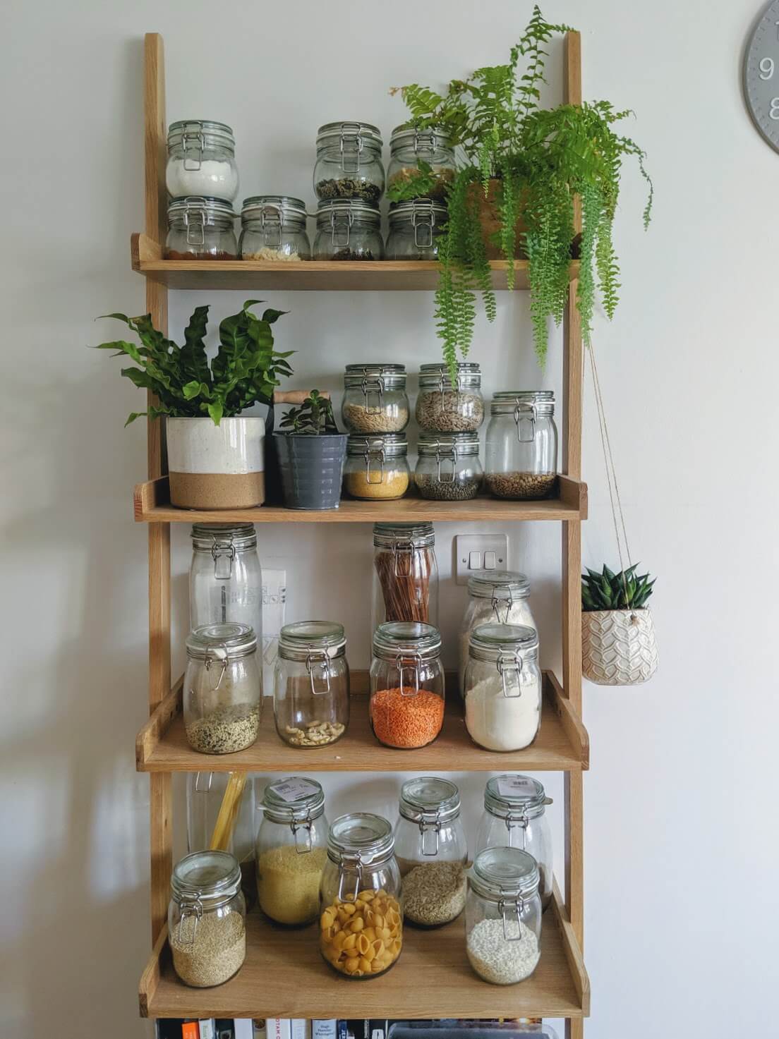 Jars of grains, nuts and seeds