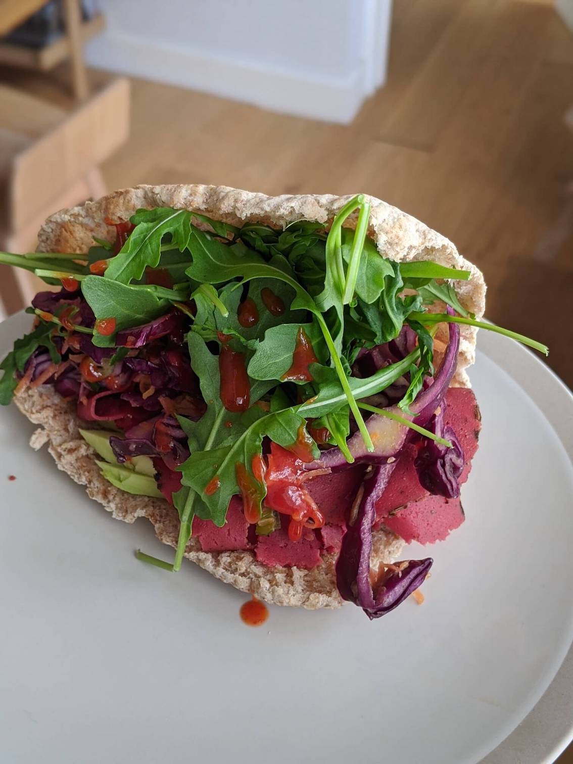 Pastrami, rocket, avocado and coleslaw pitta